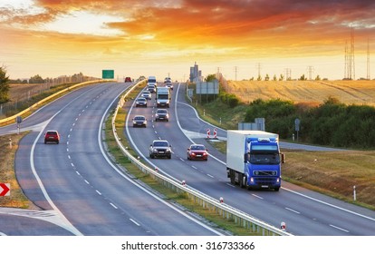Highway transportation with cars and Truck