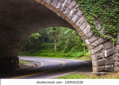 The Highway Travels Through An Underpass In Great Smoky Mountains National Park, Tennessee.