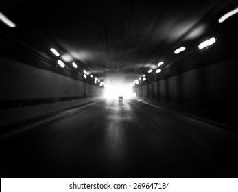 highway tunnel with motion blur in black and white style