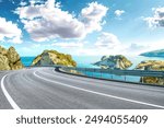 highway view at colorful sunset. Road landscape on the sea. colorful seascape with beautiful road. Way view on ocean beach. coastal road in europe. Beautiful nature scenery in the Mediterranean