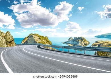 highway view at colorful sunset. Road landscape on the sea. colorful seascape with beautiful road. Way view on ocean beach. coastal road in europe. Beautiful nature scenery in the Mediterranean - Powered by Shutterstock