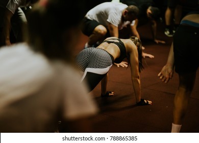 Hiit Interval Training. High Intensity Interval Training Group Indoors