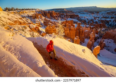 Hike in the Bryce Canyon National park in  winter season, Utah, USA - Shutterstock ID 2257971897