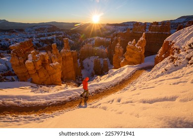 Hike in the Bryce Canyon National park in  winter season, Utah, USA - Shutterstock ID 2257971941
