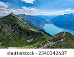 Hike on the breathtaking Hardergrat in the Bernese Alps. Extremely dangerous path on the mountain ridge. High quality photo