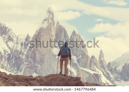 Similar – Foto Bild Der Mount Fitz Roy in der goldenen Stunde über dem blauen Himmel