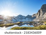 Hike in Wind River Range in Wyoming, USA. Summer season.