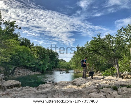 Hiked with dog in Barton Creek Greenbelt in Austin Sculpture Falls Hike on a sunny day