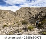 Hiker Climbs Down Steep Section Of Telephone Canyon Trail