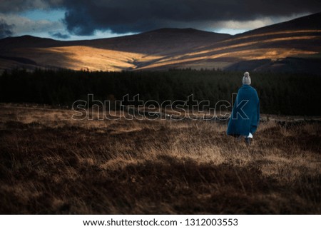 Image, Stock Photo Young woman over Norwegian fjord