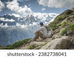 Hiker looking to Mont Blanc from Brevent, Tour du Mont Blanc