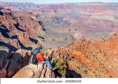 Hiker Man In Grand Canyon, South Rim