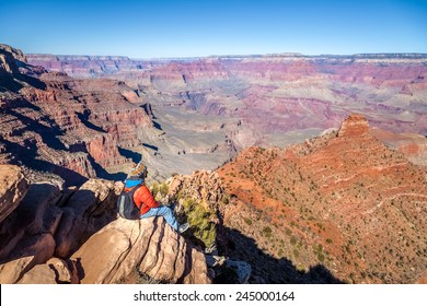 Hiker Man In Grand Canyon, South Rim