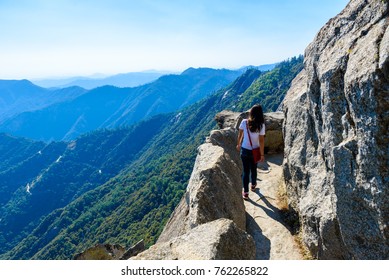 Hiker At Moro Rock. Hiking In Sequoia National Park, California, USA