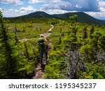 Hiker on Appalachian Trail in Maine, Lush Mountain Vista	
