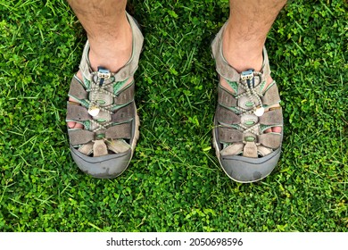 Hiker On A Grass With First Person Perspective View