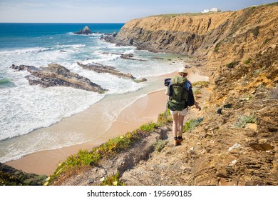 hiker on hiking trail  coast portugal , rota vicentina. HDR image - Powered by Shutterstock