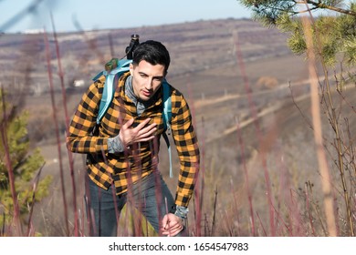 Hiker On The Hill Feeling Pain In Chest