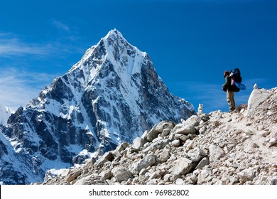 Hiker On Mountains - Hiking In Nepal - Way To Everest Base Camp