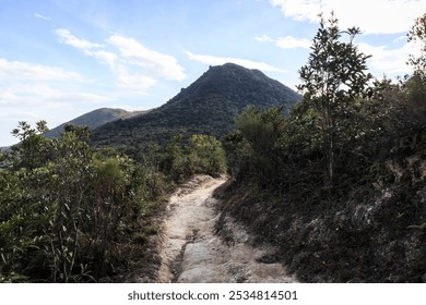 Hiker on Rocky Trail with Lush Green Hill in Background - Powered by Shutterstock