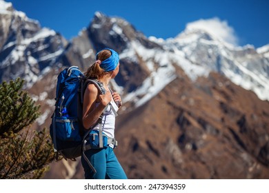 Hiker On The Trek In Himalayas, Khumbu Valley, Nepal