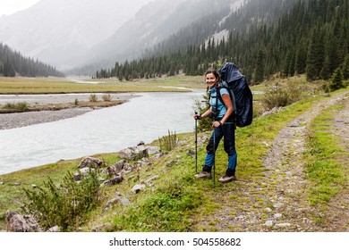 Hiker relaxing at mountains, Tien Shan, central asia, Kyrgyzstan. Climbing and mountaineering concept. - Shutterstock ID 504558682