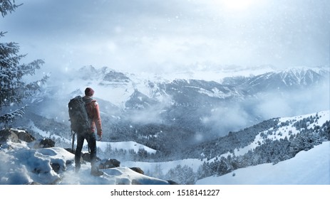 Hiker in snow winter landscape - Powered by Shutterstock