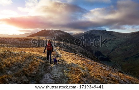 Similar – Image, Stock Photo Morning walk towards the summit peaks