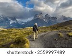 Hiker in Torres Del Paine National Park, Chile. World famous hiking region.