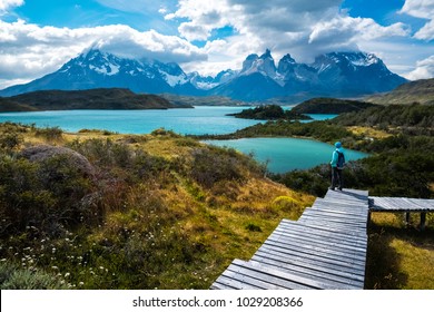 Hiker in Torres del Paine National Park, Chile
