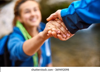 Hiker Woman Getting Help