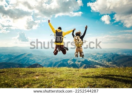 Similar – Image, Stock Photo Two people on hill Man