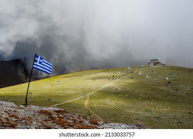 Hikers climb to the top of Olympus to set up camping overlooking the mountain and enjoy higher up where they can see where the 12 mythical gods live