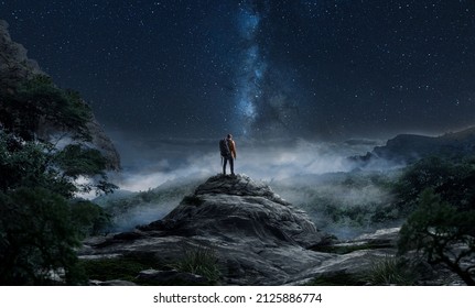 Hikers in the mountains at night - Shutterstock ID 2125886774