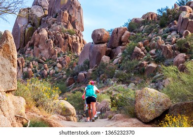 Hikers On Pinnacle Peak Trail In North Scottsdale, AZ.