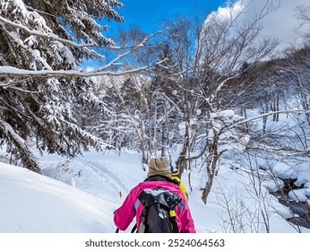 Hikers in a snow covered forest on a crisp winters day - Powered by Shutterstock