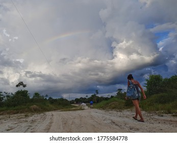 Hiking In The Amazon, Peru, With Rainbow