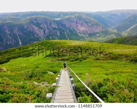 Hiking in beautiful Gros Morne National Park atop Gros Morne Mountain in Newfoundland and Labrador, Canada