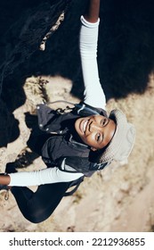 Hiking, Black Woman Or Rock Climbing On Mountain For Workout Or Fitness. Girl, Health And Exercise For Training, Sport Or Wellness On Adventure In Nature In Summer On Hill, Hiker Or Stone In Canada