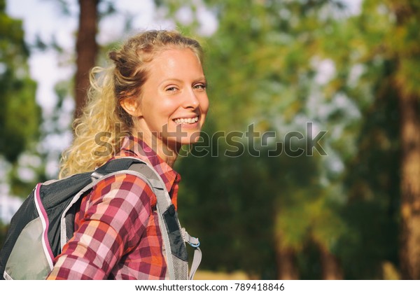 Hiking Blonde Woman Healthy Active Walking Stock Photo (Edit Now) 789418846