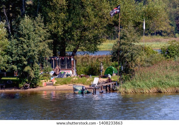 Hiking Camp On River Bank Tourism Stock Photo Edit Now