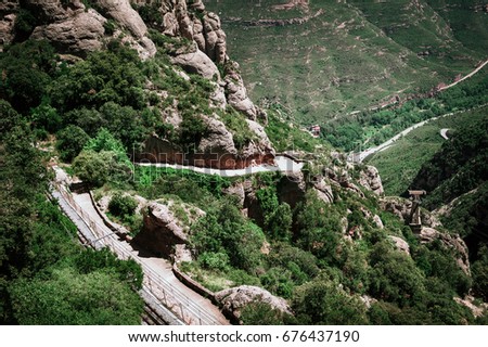 Hiking footpath to Santa Maria de Montserrat abbey in Spain