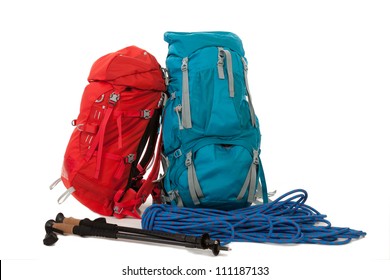 Hiking Gear, Isolated Over White Background