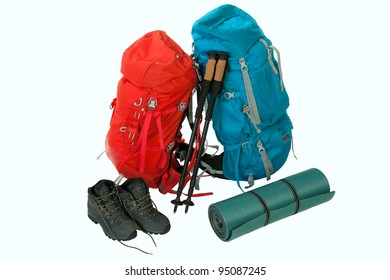 Hiking Gear, Isolated Over White Background