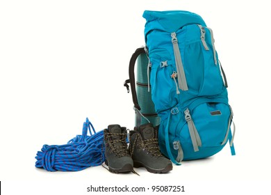 Hiking Gear, Isolated Over White Background