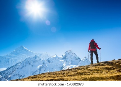 Hiking in Himalaya mountains 