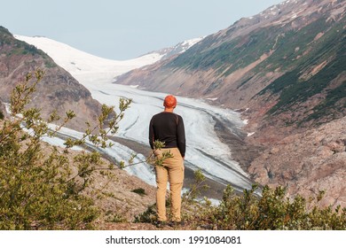 Hiking Man In Canadian Mountains. Hike Is The Popular Recreation Activity In North America. There Are A Lot Of Picturesque Trails.