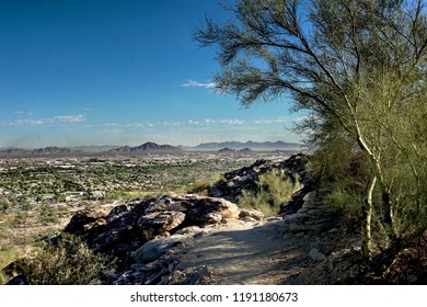 Hiking Mormon Trail Overlooking Phoenix Arizona