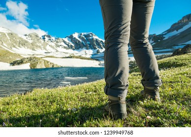 hiking in mountains - Shutterstock ID 1239949768