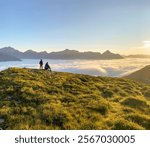 Hiking near Starkenburger hut at Stubai High Trail (Stubaier Höhenweg), one of the most beautiful high-altitude hikes in the austrian Alps, near stubai glacier and Innsbruck in summer, Tirol Austria